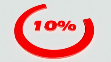 % 10 civarında dönen kırmızı bir daire, beyaz arkaplan üzerine mavi ile yazılıyor - 3D video klip canlandırması