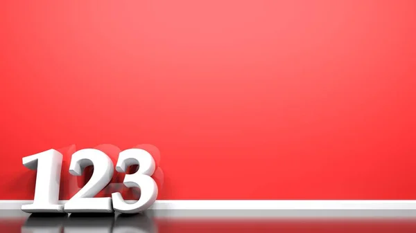 123 White Numbers Leaning Red Wall Rendering Illustration — Stock Photo, Image