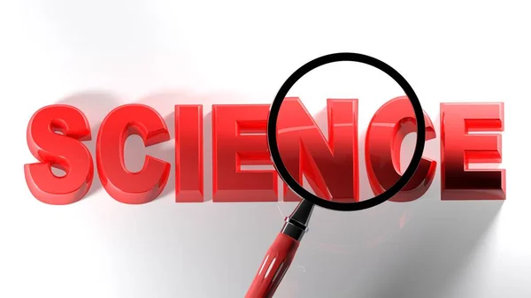 Vergrößerungslinse Oer Die Rote Schrift Science Auf Weißem Hintergrund Darstellung — Stockfoto