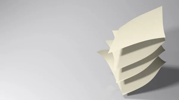 白い机の上に落ちる紙のシート 3Dレンダリングイラスト — ストック写真