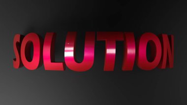 Siyah arkaplan üzerine SOLUTION kırmızı parlak yazı - 3D resimleme