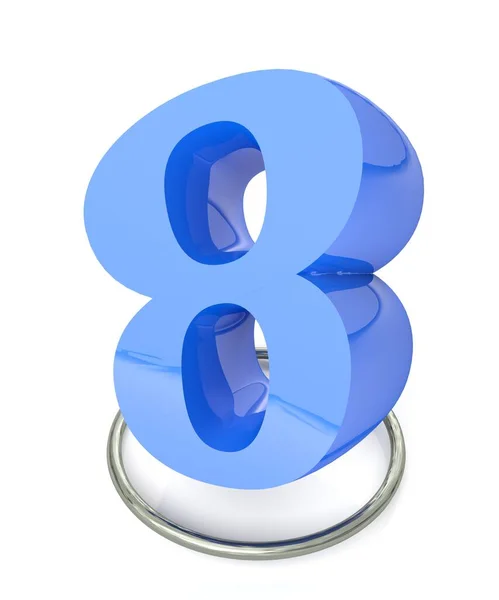 白色の背景に金属製の円の上に8番目の青 3Dレンダリングイラスト — ストック写真