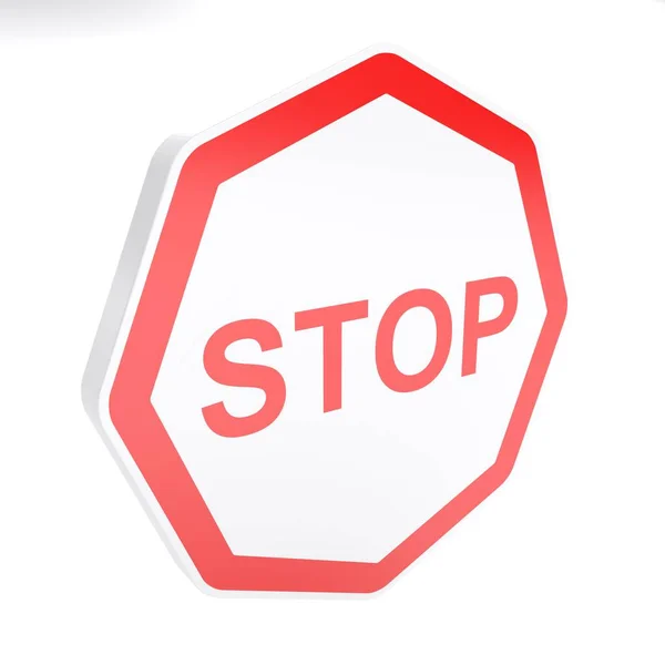 白色背景下隔离的Stop路标 3D渲染说明 — 图库照片