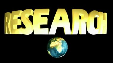 Siyah zemin üzerinde sarı harflerle RESEARCH yazılıyor, Dünya gezegeni dönüyor - 3 boyutlu video klip animasyonu - NASA 'dan Dünya haritası