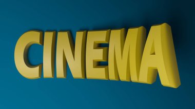 Mavi arkaplanda CINEMA sarı yazı - 3D resimleme