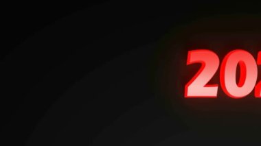 Siyah arkaplanda kırmızı ışıklandırılmış karakterlerle 2026 yazımı - 3D görüntüleme videosu