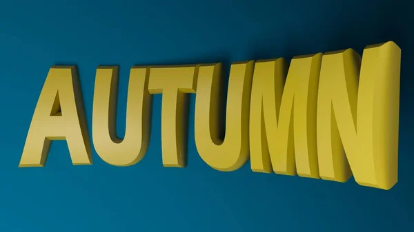 Autumn Żółty Wygięte Napisać Niebieskim Tle Ilustracji Renderowania — Zdjęcie stockowe