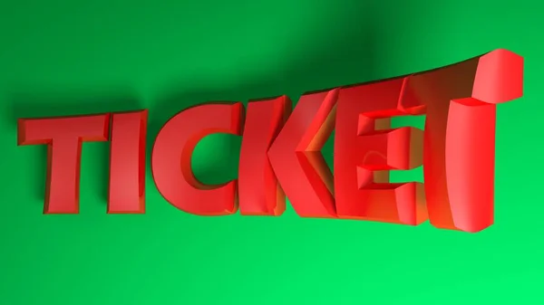 Ticket Rood Gebogen Banner Schrijven Een Glanzende Groene Achtergrond Weergave — Stockfoto