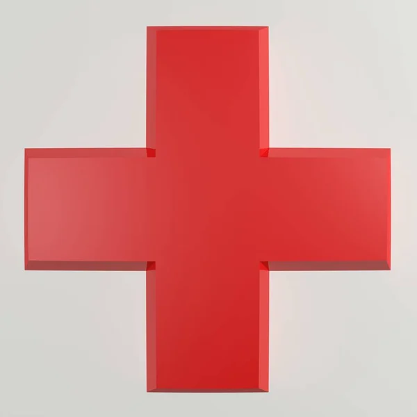 白い背景に赤い光沢のある十字 3Dレンダリングイラスト — ストック写真