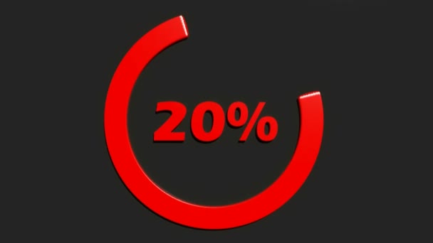 Rojo 20% girando signo círculo sobre fondo negro - 3D renderizado animación clip de vídeo — Vídeo de stock