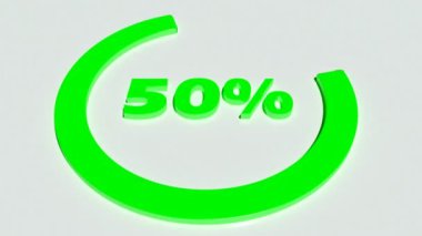 % 50 oranında dönen yeşil bir çember beyaz arkaplan üzerine mavi ile yazılıyor - 3D video klip canlandırması