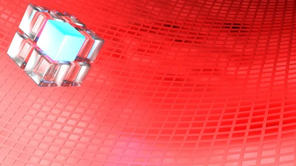 Абстрактный Куб Красном Горячем Фоне Иллюстрация Рендеринга — стоковое фото