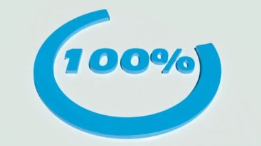 % 100 etrafında dönen mavi bir daire, beyaz arka planda, maviyle yaz - 3D video klip canlandırması