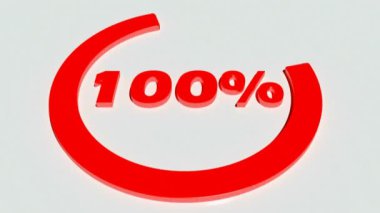 % 100 etrafında dönen kırmızı bir daire, beyaz arkaplana mavi ile yaz - 3 boyutlu video klip canlandırması