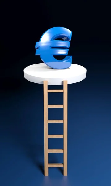 Escalera Para Llegar Señal Euro Brillante Azul Parte Superior Una —  Fotos de Stock