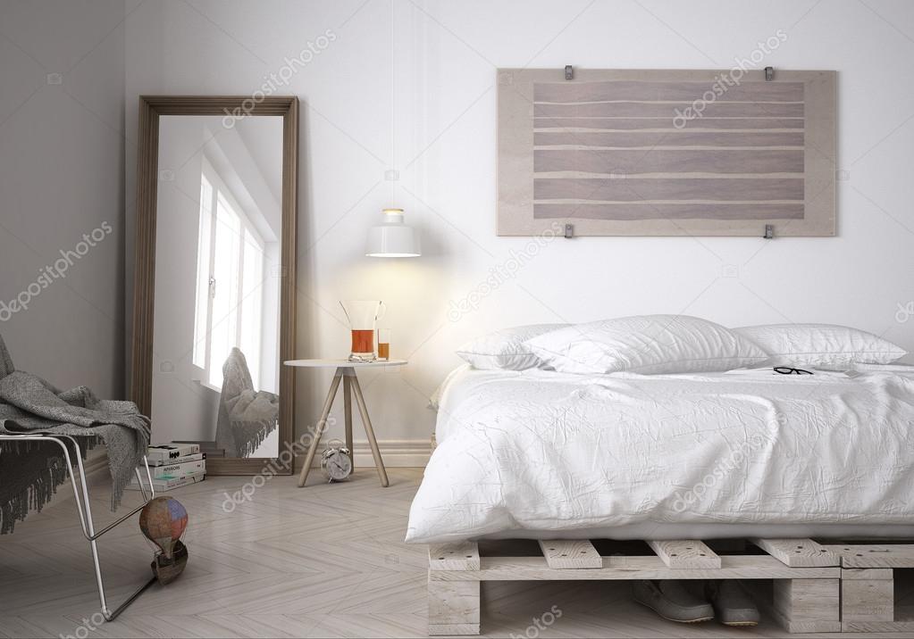 Pallet bedroom, 3d illustration