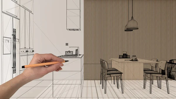 Interno Bianco Vuoto Con Pavimento Piastrelle Marmo Disegno Mano Disegno — Foto Stock