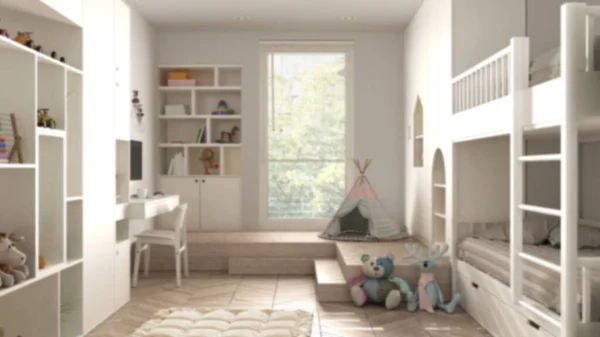 Sfocatura Sfondo Interior Design Moderno Minimalista Bambini Camera Letto Pavimento — Foto Stock