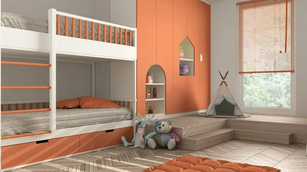 Kamar Tidur Anak Anak Modern Dengan Warna Oranye Pastel Lantai — Stok Foto