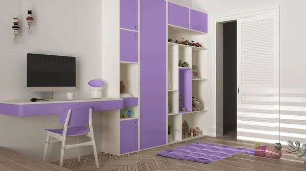 Quarto Infantil Minimalista Moderno Tons Pastel Roxo Piso Parquet Espinha — Fotografia de Stock