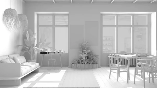 Total White Project Country Living Room Eco Interior Design Fenntartható — Stock Fotó