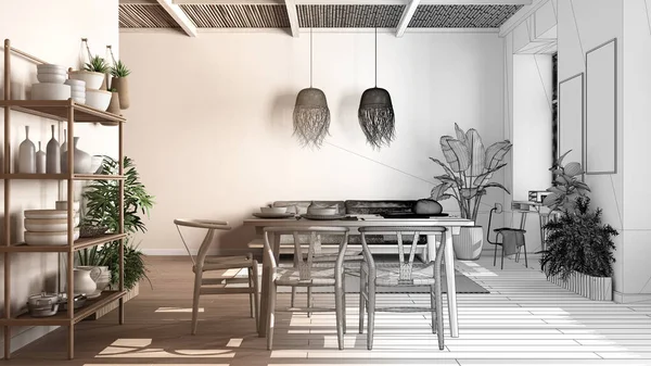 Arquitecto Concepto Diseñador Interiores Proyecto Inacabado Que Convierte Real Eco —  Fotos de Stock