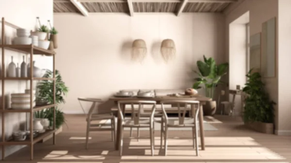 Sfocatura Sfondo Interior Design Eco Country Soggiorno Parquet Sostenibile Tavolo — Foto Stock