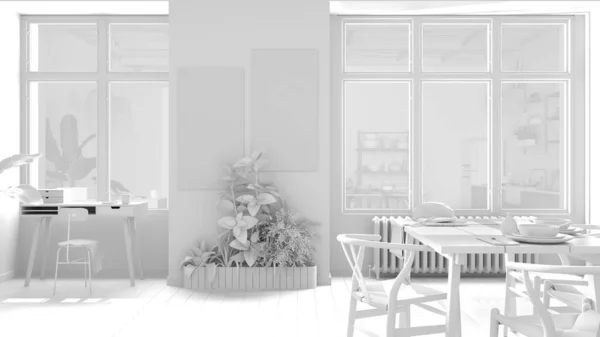 Celkový Bílý Projekt Venkovského Obývacího Pokoje Ekodesign Interiéru Udržitelné Parkety — Stock fotografie