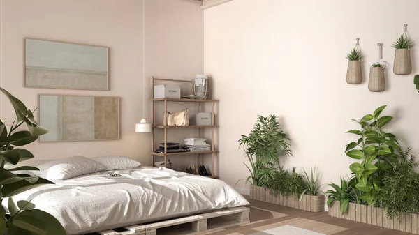 Dormitorio Rústico Campo Diseño Interior Ecológico Tonos Beige Suelo Parquet —  Fotos de Stock