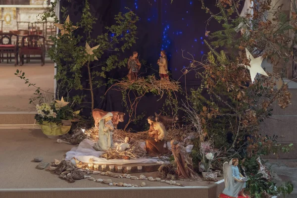 Creche Navidad Con José María Pequeño Jesús — Foto de Stock