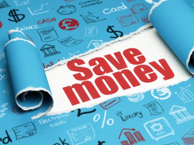 Money concept: red text Save Money under the piece of  torn paper