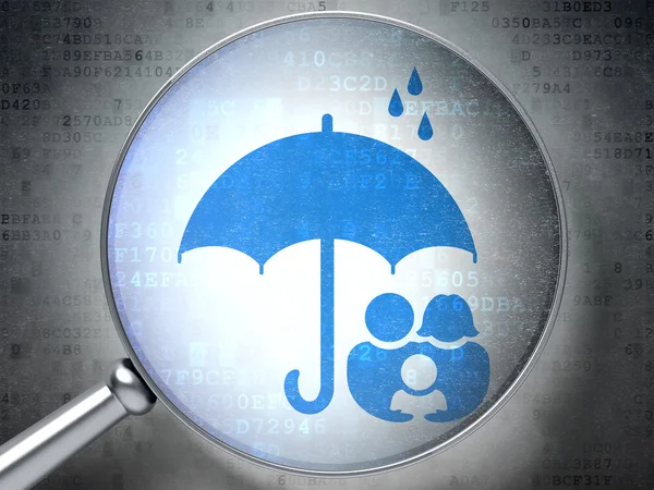 Privacy concept: Family And Umbrella with optical glass on digital background — ストック写真