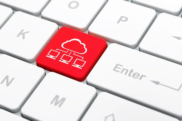 Cloud netwerken concept: wolk netwerk op computer toetsenbord achtergrond — Stockfoto