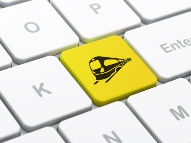 Seyahat kavramı: bilgisayar klavye arka plan trende