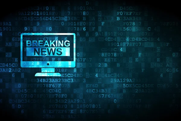 Koncepcja Aktualności: Breaking News na ekranie, na tle Digital — Zdjęcie stockowe