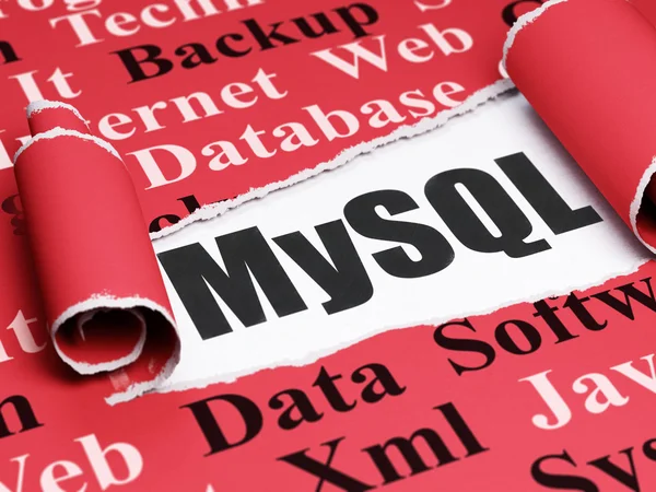 Programming concept: black text MySQL under the piece of  torn paper — Stockfoto