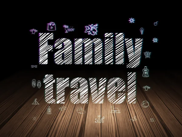 Travel concept: Family Travel in grunge dark room — Zdjęcie stockowe