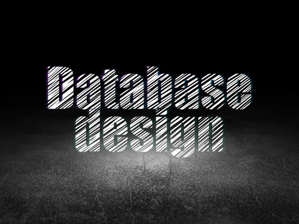 Szoftver koncepció: adatbázis-tervezés grunge sötét szobában — Stock Fotó