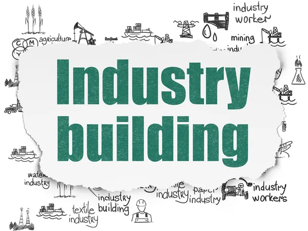 Manufacuring kavramı: sanayi bina yırtılmış kağıt arka plan üzerinde — Stok fotoğraf