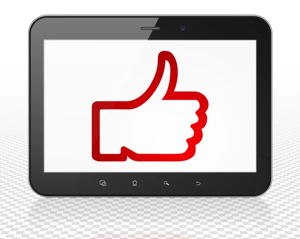 Social media concept: Tablet Pc Computer with Thumb Up on display — Stock Photo, Image