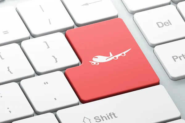 Toerisme concept: Airplane on computer toetsenbord achtergrond — Stockfoto