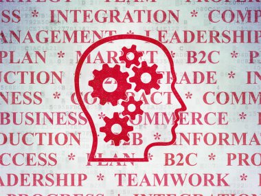 Ekonomi kavramı: kafa ile vites dijital kağıt arka plan üzerinde