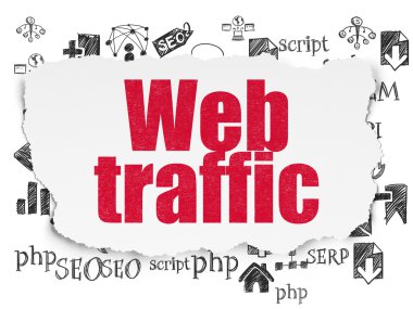 Web Tasarım: Web trafiği yırtılmış kağıt arka plan üzerinde