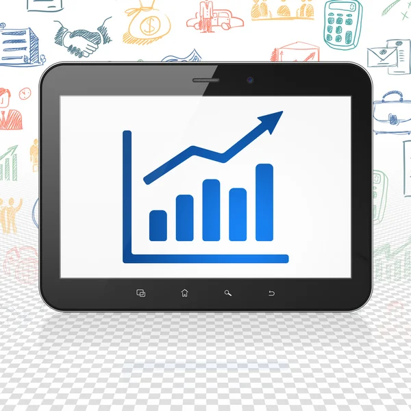 Geschäftskonzept: Tablet-Computer mit Wachstumsdiagramm auf dem Bildschirm — Stockfoto
