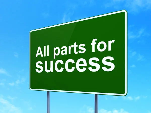 Business concept: All parts for Success on road sign background — Stockfoto