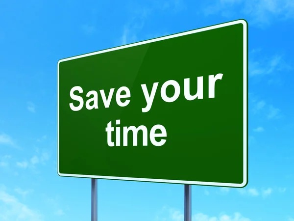 Time concept: Save Your Time on road sign background — 图库照片