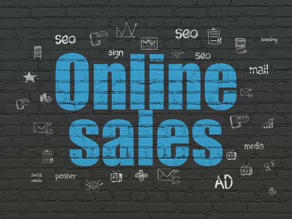 Marketingkonzept: Online-Verkauf auf Wandhintergrund — Stockfoto