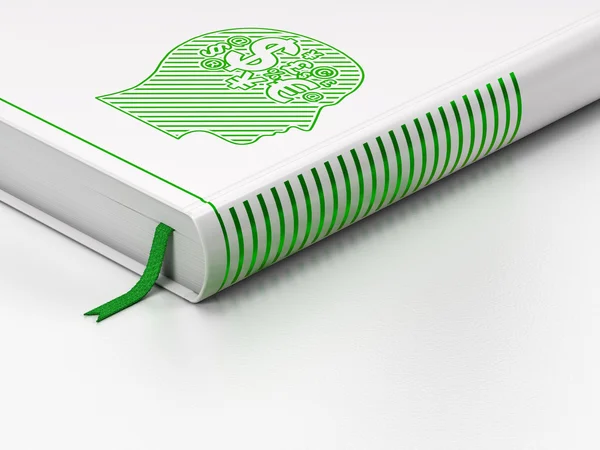 Concepto de marketing: libro cerrado, Head With Finance Symbol sobre fondo blanco — Foto de Stock