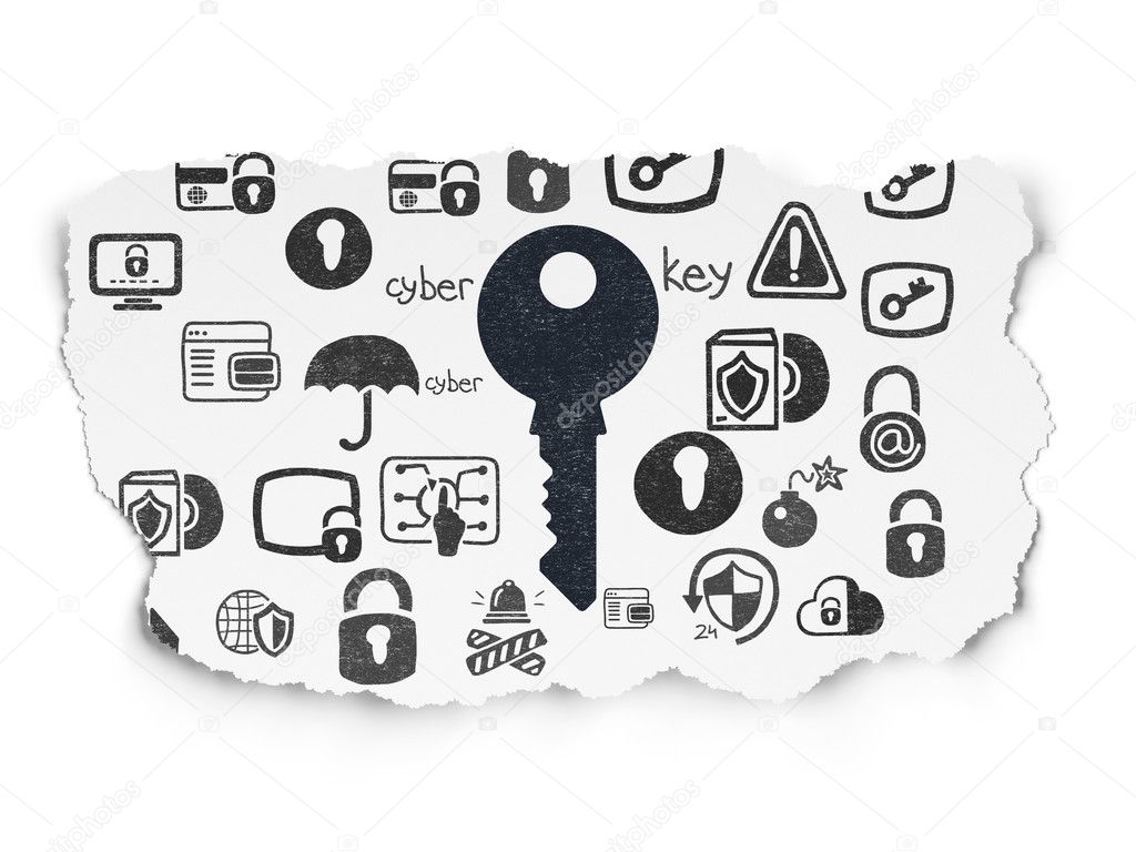 Protection concept: Key on Torn Paper background