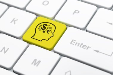 Studying concept: Head With Finance Symbol on computer keyboard background